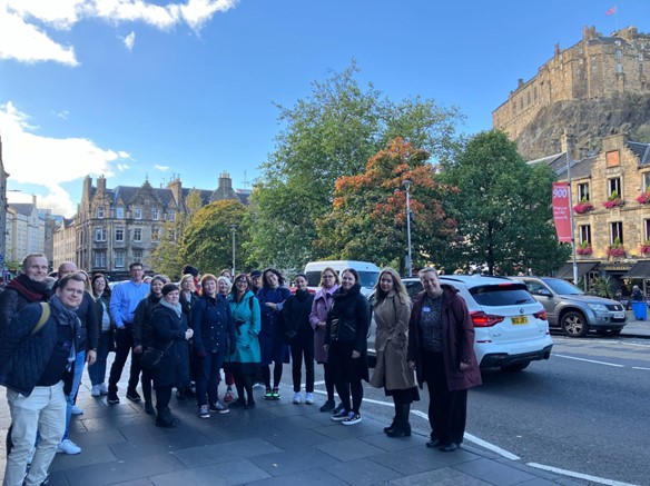 Finnish delegates outside Edinburgh Castle.